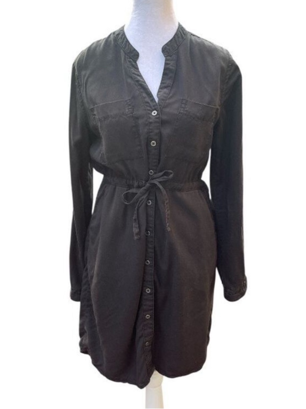 Suko Jeans Black Tencel Shirt Dress Drawstring Utility Button Front Small - Picture 3 of 8